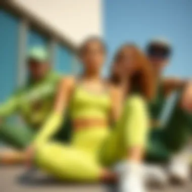 Fashionable activewear pieces arranged to highlight Benetton green