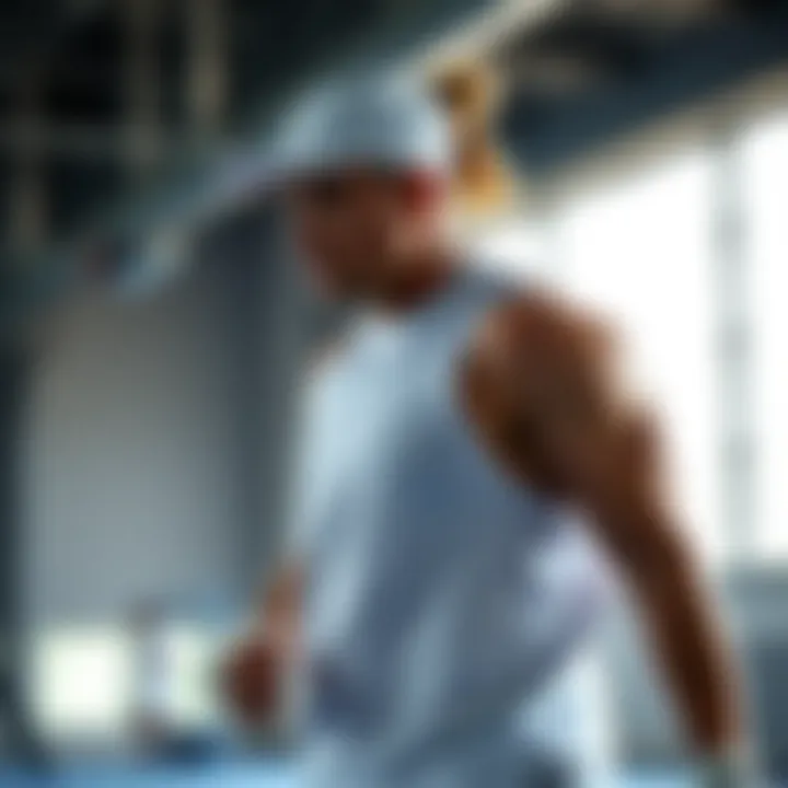 Dynamic Performance in Adidas Ultra-White Gear An athlete wearing Adidas ultra-white apparel in action during a workout