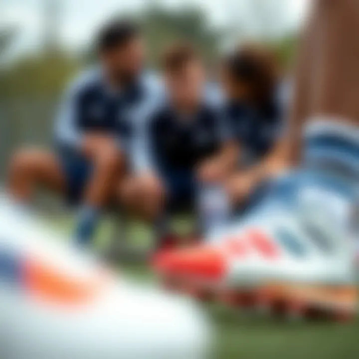 Athletes Sharing Experiences in Adidas Cleats Group of athletes discussing performance in Adidas cleats