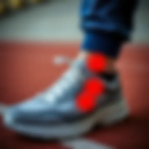 A close-up view of athletic footwear highlighting pressure points.