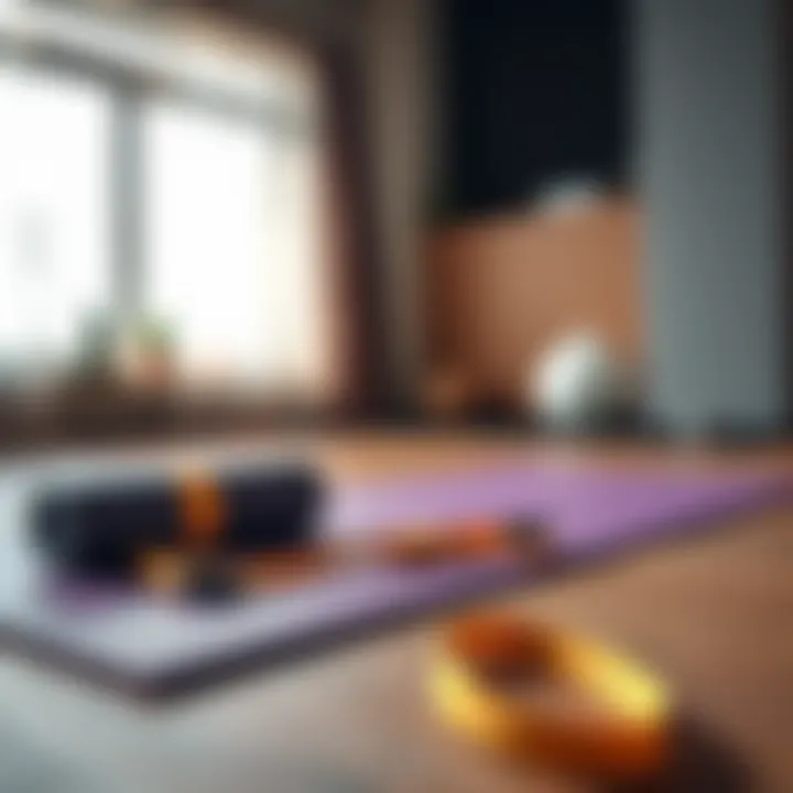 A yoga mat and resistance bands laid out for workouts