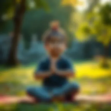 A child performing a yoga pose in a serene environment
