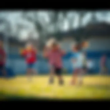 A group of children engaging in playful outdoor exercises