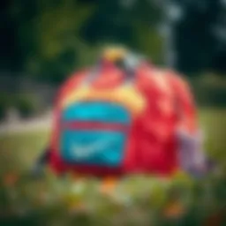 Vibrant children's sports bag in outdoor setting