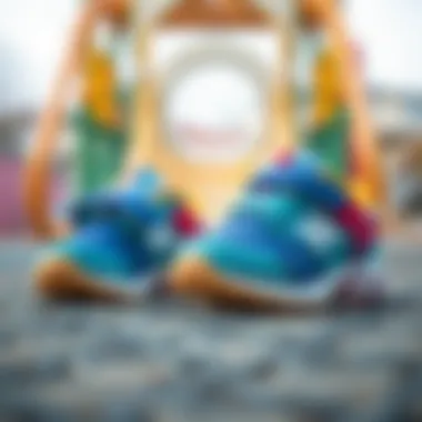 Colorful Children's Sports Shoes A pair of colorful children's sports shoes on a playground.