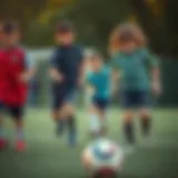 Children wearing shin guards during a soccer practice