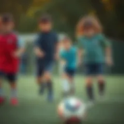 Children wearing shin guards during a soccer practice