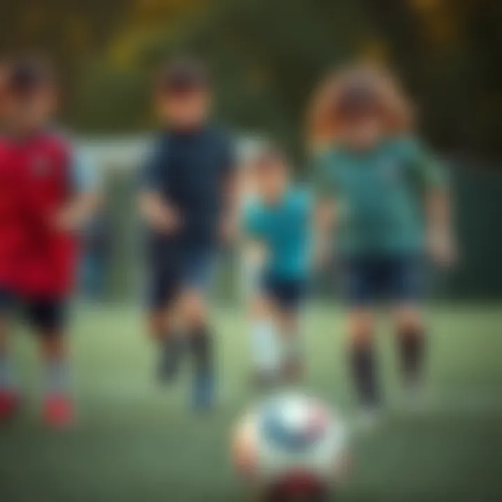 Children wearing shin guards during a soccer practice