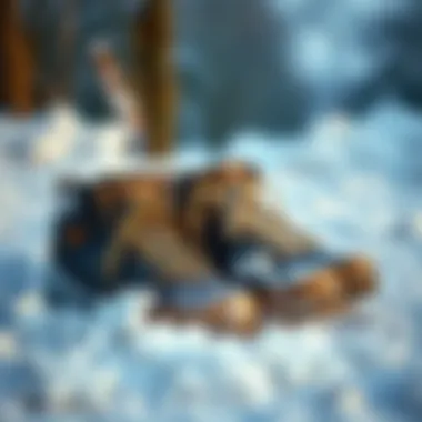 Durable Winter Shoes Durable winter shoes arranged with snowflakes around them