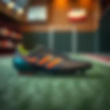 Stylish soccer cleats displayed in a fashionable setting