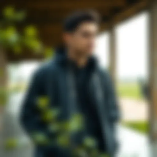 Outdoor Elegance: Windbreaker Style Stylish windbreaker in an outdoor setting
