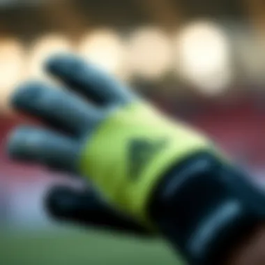 Detailed view of goalkeeper glove material and design