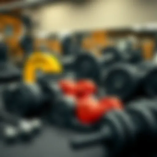 A diverse set of weights and gym equipment arranged for a chest workout