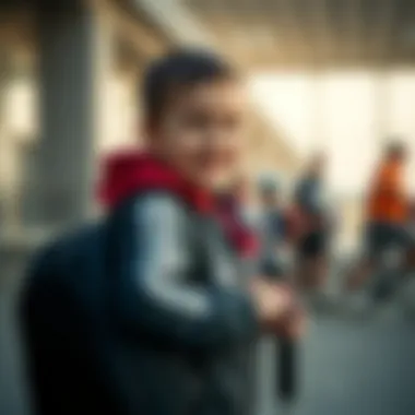 Child using a sports bag happily