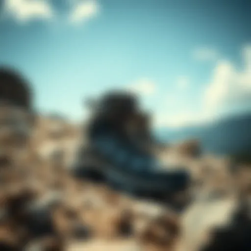 Hiking Boots on Rocky Terrain Hiking boots on rocky terrain during an outdoor adventure