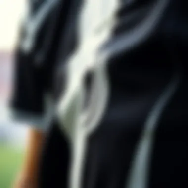 Close-up view of Juventus' iconic black jersey design elements