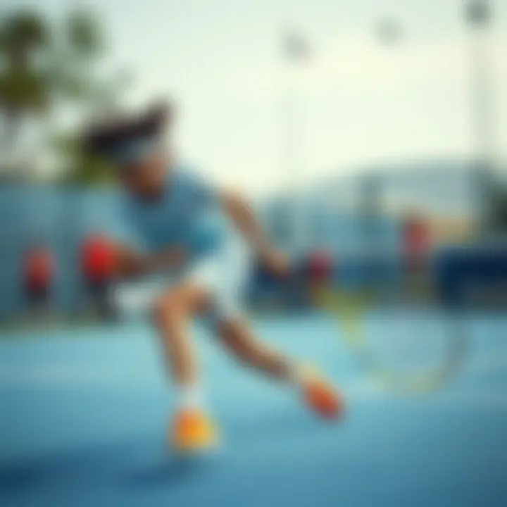 Dynamic movement captured in a tennis match with stylish gear