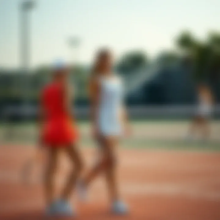 Trendy tennis attire on the court during a match