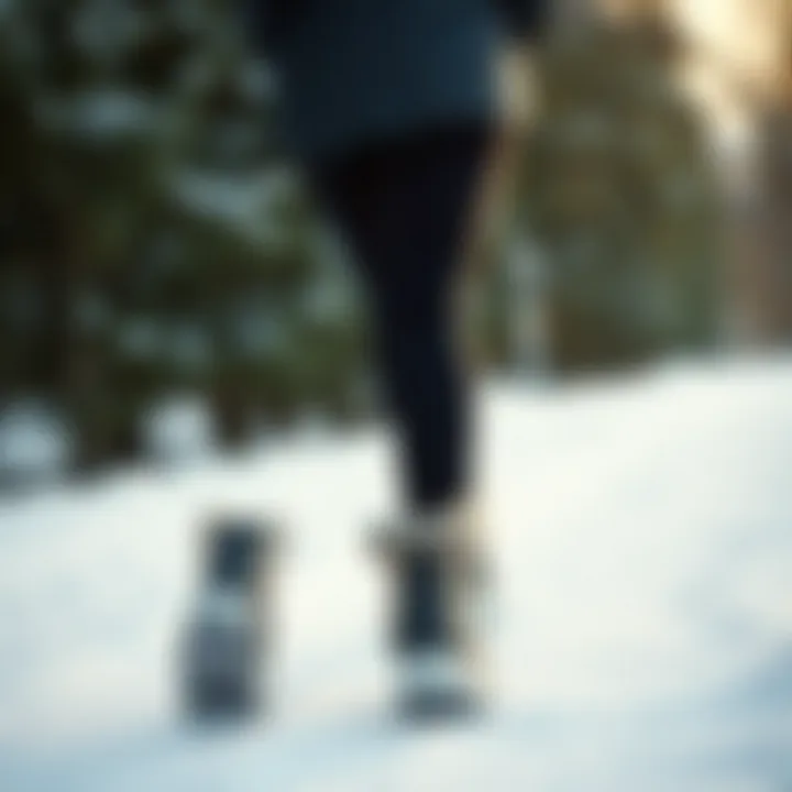 Walking in Snow Woman walking confidently in snow with stylish boots