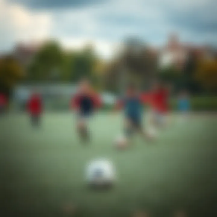 A diverse group of kids playing soccer in a park