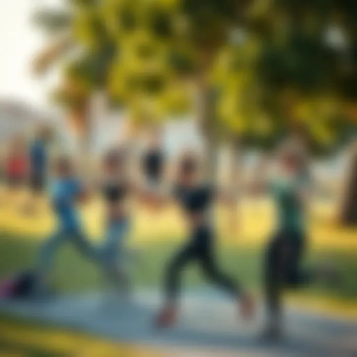 Group of individuals engaging in outdoor fitness activities