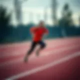 A runner showcasing high-performance athletic apparel during a sprint.