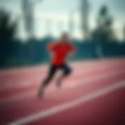 A runner showcasing high-performance athletic apparel during a sprint.