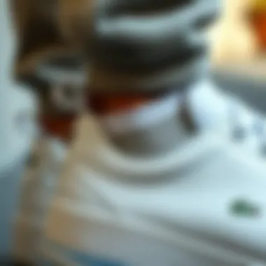 Close-up of Lacoste white shoe detailing