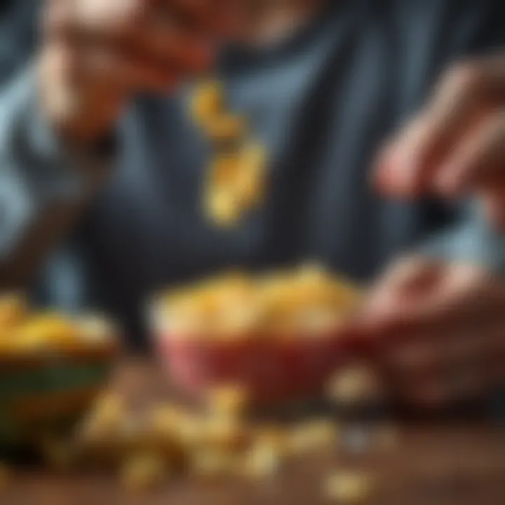 Portion Control with Corn Flakes Measuring corn flakes for a balanced diet