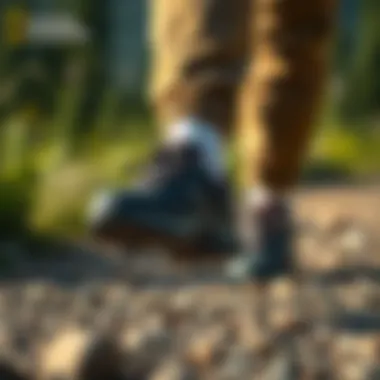 Footwear being worn during an outdoor adventure