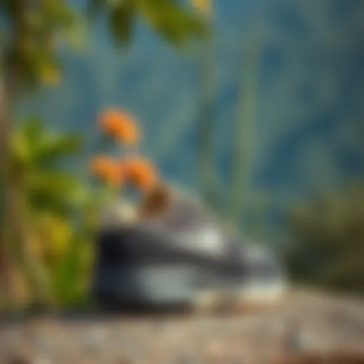 Stylish footwear set against a vibrant natural backdrop