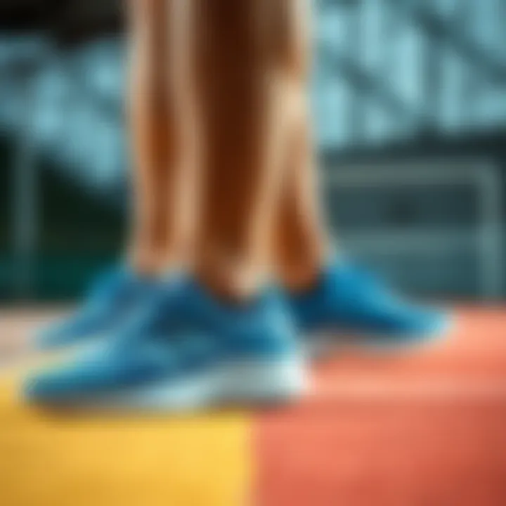 Comparative analysis showcasing the blue and white shoes in different sports settings.