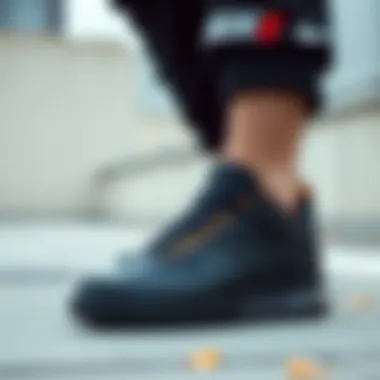 Fashionable pairing of Nike black shoes with urban attire