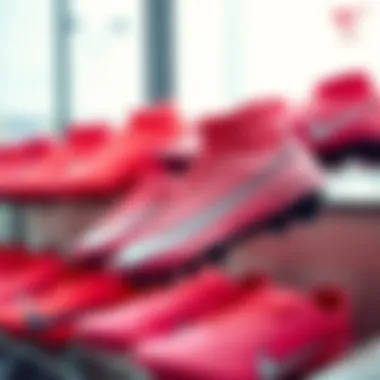 Collection of affordable pink Nike boots on display