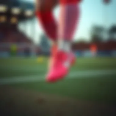 Athlete wearing pink Nike boots during a game