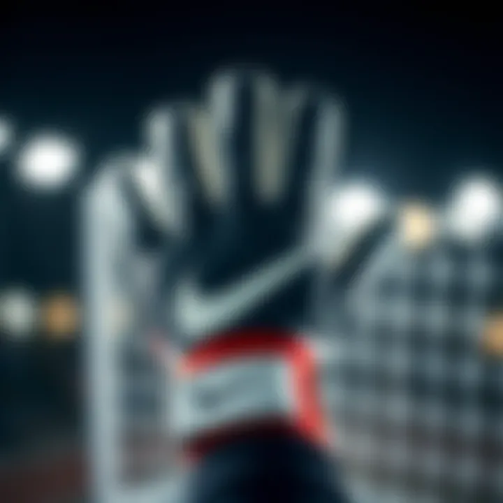 Sleek Design of Nike Phantom Elite Glove Close-up view of the Nike Phantom Elite goalkeeper glove showcasing its sleek design and branding.