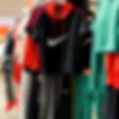 A vibrant display of Nike athletic wear showcasing various styles and colors.