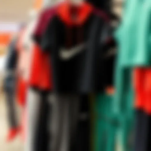 A vibrant display of Nike athletic wear showcasing various styles and colors.