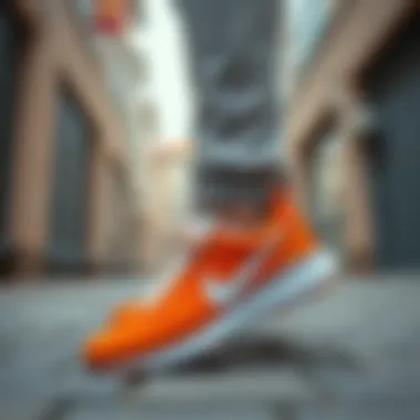 Fashionable outfit pairing with Nike orange and white sneakers