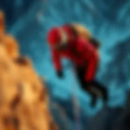 A climber showcasing North Face Summit Series gear on a rocky ascent