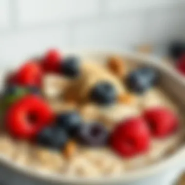 A bowl of oatmeal topped with fresh berries and nuts