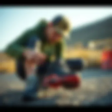 Evaluating Fit and Comfort of Outdoor Footwear A person examining outdoor shoes for fit and comfort