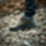 A rugged outdoor shoe on a rocky terrain