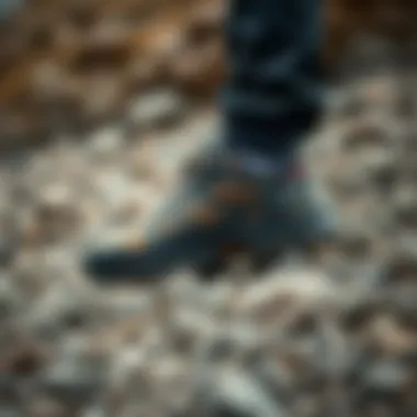 Rugged Outdoor Footwear A rugged outdoor shoe on a rocky terrain