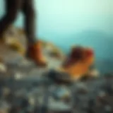 Hiking boots on rugged terrain