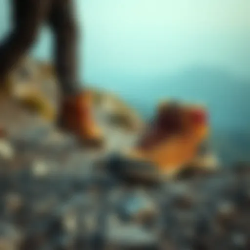 Hiking boots on rugged terrain