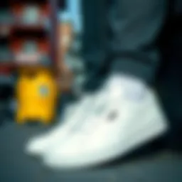 Stylish Puma white sneakers on a chic urban backdrop