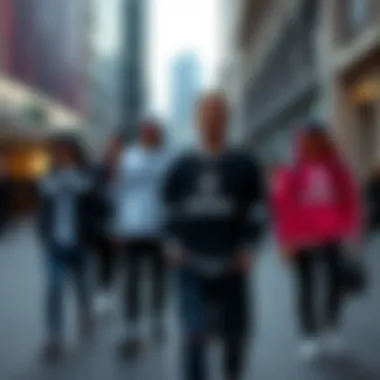 Fashion-forward individuals wearing Real Madrid merchandise in a trendy urban setting