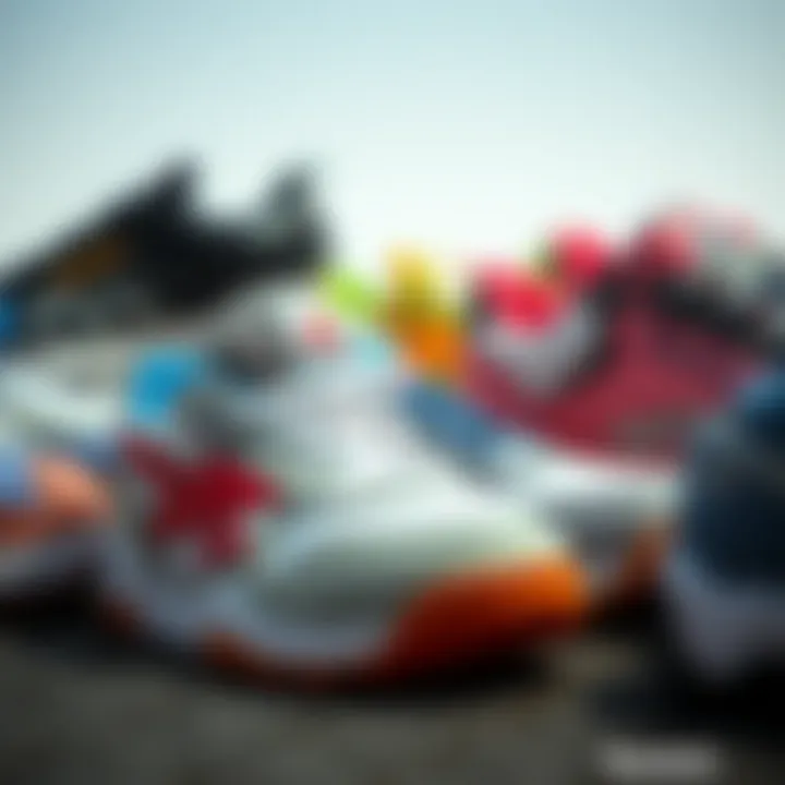 A collection of Reebok children’s sports shoes in various styles and colors