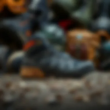 Salomon Quest 4D GTX Forces with Hiking Gear A pair of Salomon Quest 4D GTX Forces boots against a backdrop of hiking gear.